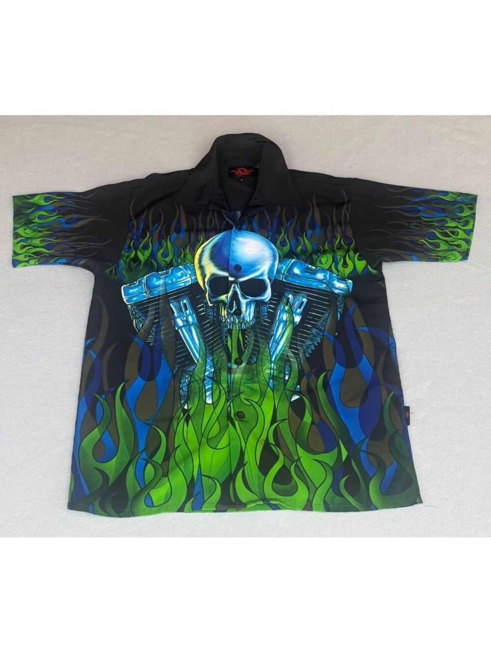 Dragonfly Clothing Co Skull Motorcycle Flames Biker Shirt Mens S Y2K